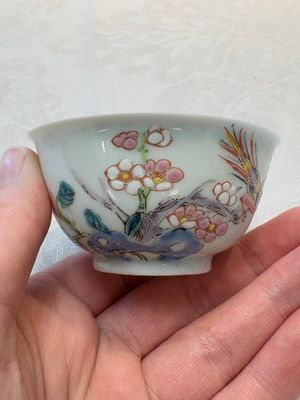 A set of six Chinese famille rose 'birds among flowering branches' cups and saucers, Yongzheng/Qianlong — photo 32