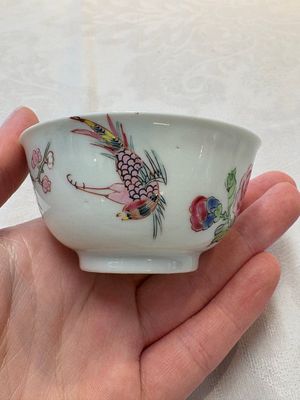 A set of six Chinese famille rose 'birds among flowering branches' cups and saucers, Yongzheng/Qianlong — photo 10
