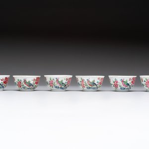 A set of six Chinese famille rose 'peacock' cups and saucers, Yongzheng — photo 6