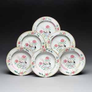 A set of six Chinese famille rose 'pheasants' plates, Yongzheng — 照片 1