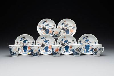 A set of six Chinese Imari-style cups and saucers from the Nanking cargo, Qianlong