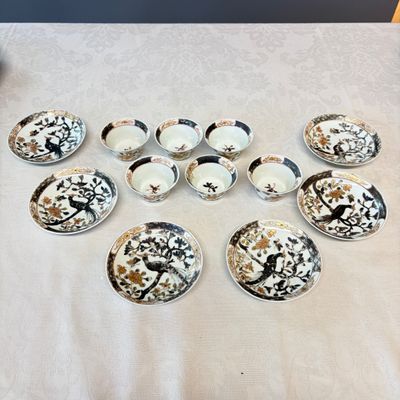 A set of six Chinese silver and gilt-decorated 'Pheasants Among Flowering Branches' tea bowls and saucers — photo 1