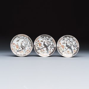 A set of six Chinese silver and gilt-decorated 'Pheasants Among Flowering Branches' tea bowls and saucers — photo 4