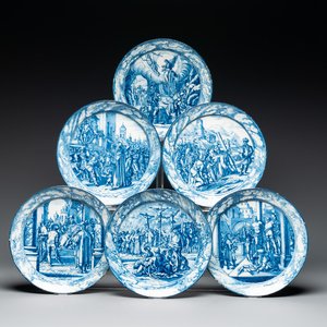 A set of six fine blue and white Dutch Delftware 'The Way of the Cross' plates, Rotterdam, ca. 1740-1750 — photo 1