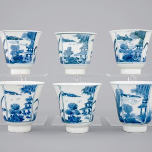 A set of six Japanese blue and white wine cups and saucers, 18/19th C. — 照片 2