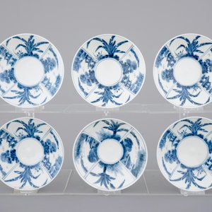 A set of six Japanese blue and white wine cups and saucers, 18/19th C. — 照片 7