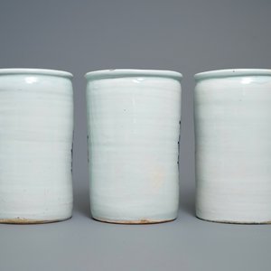 A set of six large blue and white albarello-type drug jars, Nevers, France, 18th C. — photo 10