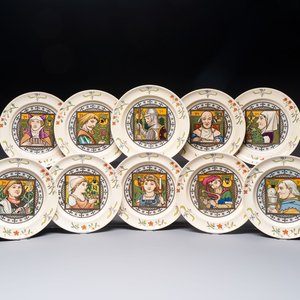 A set of ten English Arts and Crafts plates, Henry Stacy Marks for Minton, ca. 1878 — foto 1