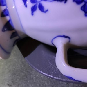 A set of three Chinese blue and white Hatcher cargo type mustard jars and covers, Transitional period — photo 10