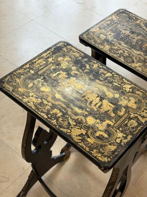 A set of three Chinese Canton gilt-lacquered nesting tables with narrative design, 19th C. — photo 14