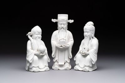 A set of three Chinese Dehua blanc de Chine 'Sanxing' figures, 20th C.