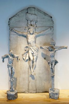 A set of three plaster casts of crucifixions, 19/20th C., Bruges