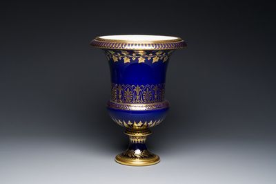 A Sèvres porcelain Medici vase with gilt decoration on a vibrant blue ground, France, dated 1847 and 1853