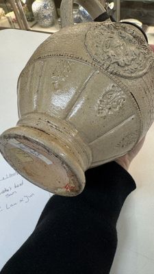 A Siegburg stoneware jug with mounted pewter lid, dated 1594 — photo 14