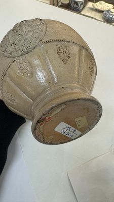 A Siegburg stoneware jug with mounted pewter lid, dated 1594 — photo 16