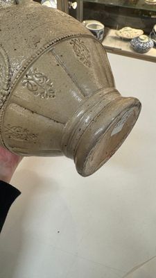 A Siegburg stoneware jug with mounted pewter lid, dated 1594 — photo 17