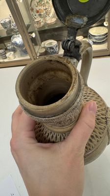 A Siegburg stoneware jug with mounted pewter lid, dated 1594 — photo 20