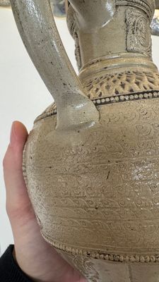 A Siegburg stoneware jug with mounted pewter lid, dated 1594 — photo 9