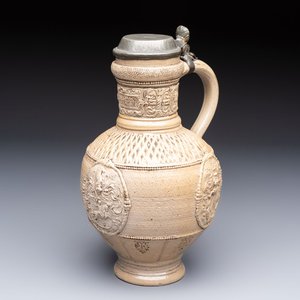 A Siegburg stoneware jug with mounted pewter lid, dated 1594 — photo 1