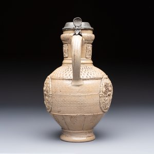 A Siegburg stoneware jug with mounted pewter lid, dated 1594 — photo 3