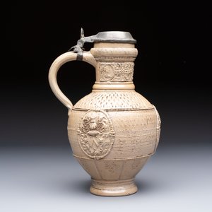 A Siegburg stoneware jug with mounted pewter lid, dated 1594 — photo 4