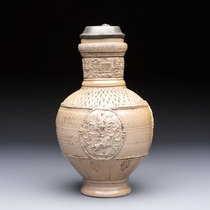 A Siegburg stoneware jug with mounted pewter lid, dated 1594 — photo 5