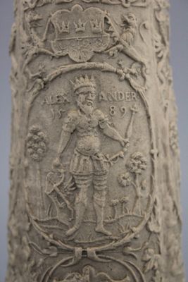 A Siegburg stoneware pewter-mounted schnelle, dated 1589