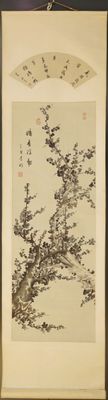A signed Chinese floral scroll painting, 19/20th C.