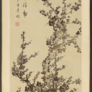 A signed Chinese floral scroll painting, 19/20th C. — photo 1