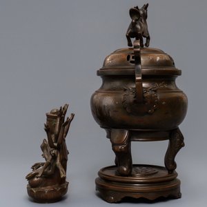 A silver-inlaid bronze incense burner and a model of Avalokiteshvara, China or Vietnam, 19/20th C. — 照片 4