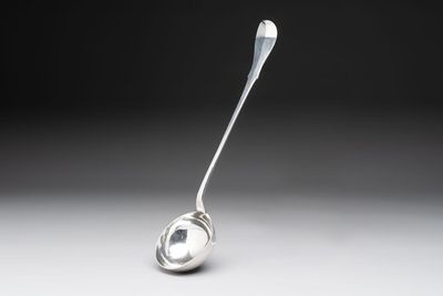 A silver ladle, marked Pieter de Thieu, Bruges, dated (17)77