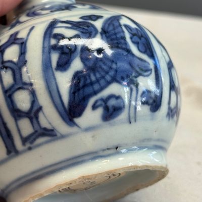 A silver-mounted Chinese blue and white 'Cranes' miniature kendi — photo 5
