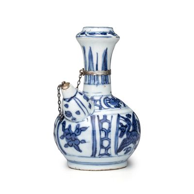A silver-mounted Chinese blue and white 'Cranes' miniature kendi, Wanli