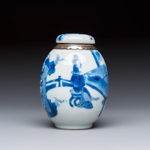 A silver-mounted Chinese blue and white tea caddy and cover, artemisia leaf mark, Kangxi — foto 4