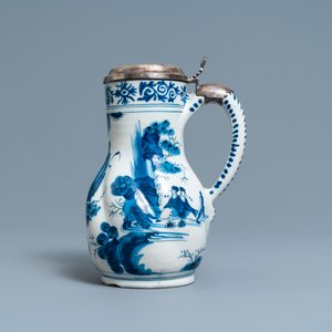 A silver-mounted Dutch Delft blue and white chinoiserie jug, 17th C. — 照片 2