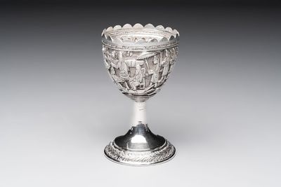 A silver repoussé goblet, Iran, 20th C.
