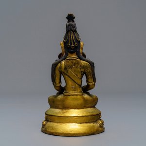 A Sino-Mongolian inlaid gilt bronze figure of Amitayus, 18/19th C. — 照片 2