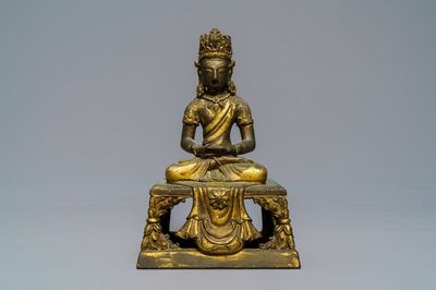 A Sino-Tibetan gilt bronze figure of Amitayus, Qianlong