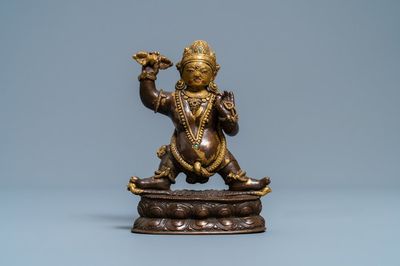A Sino-Tibetan gilt bronze figure of Vajrapani, 17/18th C.
