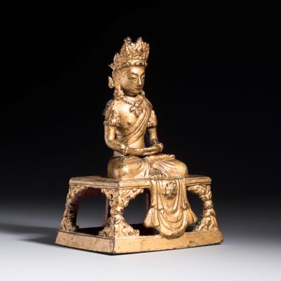 A Sino-Tibetan gilt-lacquered figure of Buddha Amitayus, Qianlong