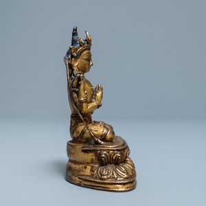 A Sino-Tibetan inlaid gilt bronze figure of Buddha, Ming — photo 2