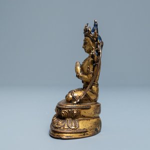 A Sino-Tibetan inlaid gilt bronze figure of Buddha, Ming — photo 4