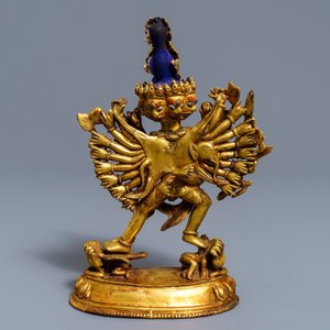 A Sino-Tibetan painted gilt bronze figure of Yamantaka and consort, 19/20th C. — 照片 4