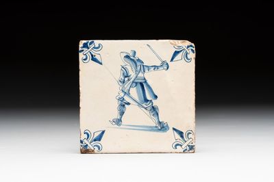 A small blue and white Dutch Delft 'soldier' tile, early 17th C.