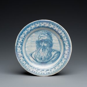 A small blue and white maiolica dish with a fine portrait of Zeus, Verstraeten workshop, Haarlem, 17th C. — 照片 1