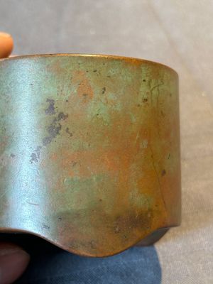A small Chinese bronze cylindric tripod censer, Xuande mark, Ming — photo 7