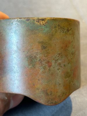 A small Chinese bronze cylindric tripod censer, Xuande mark, Ming — photo 8