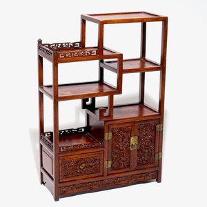 A small Chinese carved wood display with dragon panels, ca. 1900 — photo 1