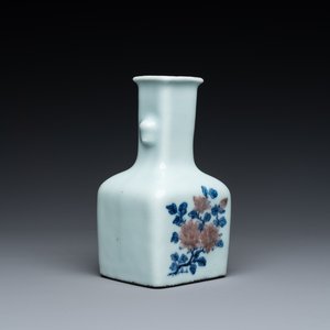A small Chinese celadon-ground blue, white and copper-red bottle vase, Qianlong mark and of the period — photo 1