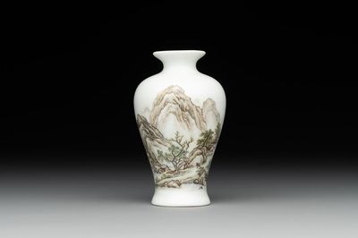 A small Chinese famille rose eggshell 'landscape' vase, Yongzheng mark, 20th C.